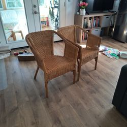 Boho Chic Wicker and Rattan Dining Arm Chairs - Set Of2