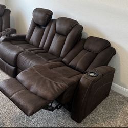 Power Reclining Leather Sofa + Recliner Set 