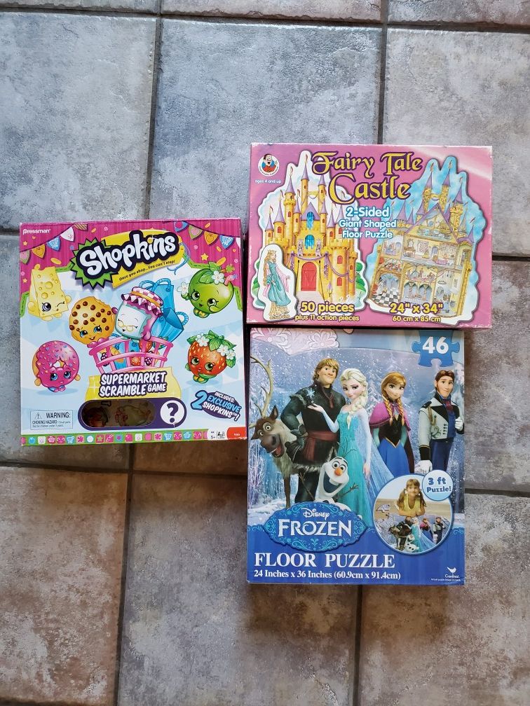 Frozen and Princess Castle Puzzles, Shopkins Supermarket Scramble Game