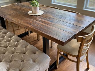 Reclaimed Rustic Modern Solid Wood Table With Metal Base 6 Foot Long