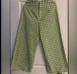 New Zara Green Gingham Wide-Leg Pants – Size L