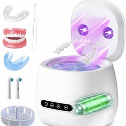 Ultrasonic Retainer Cleaner Machine, 45kHz Rechargeable Retainer Cleaner with 4 UV Lights, W200 Ultrasonic Cleaner for Retainers, Aligners, Mouth Guar
