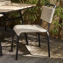 Pottery Barn Tulum Wicker Patio Stacking Outdoor Dining Chairs (2)