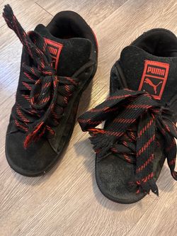 Puma Black Suede Sneakers with Red Laces