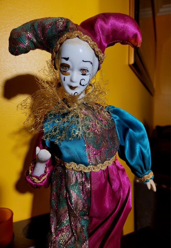Antique Porcelain Musical Doll Harlequin