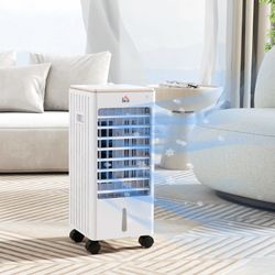 Room Air Cooler with Ice Packs, Ice Cooling Fan Water Conditioner Humidifier Unit with Remote, Timer, Wheels
