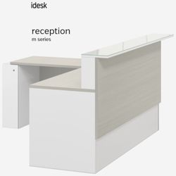 Reception Desk L Shape Or Straight With Glass  Birch Or Grey And Two Gone White 