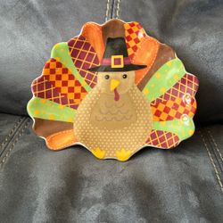 New With Tags Small Turkey Ceramic Tray Plate Thanksgiving