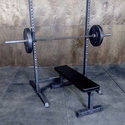 Gym - Squat Rack Includes Bench, Plate Weights Dumbbells And Mats
