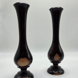 MCM Hand Turned Two Toned Wood Bud Vase