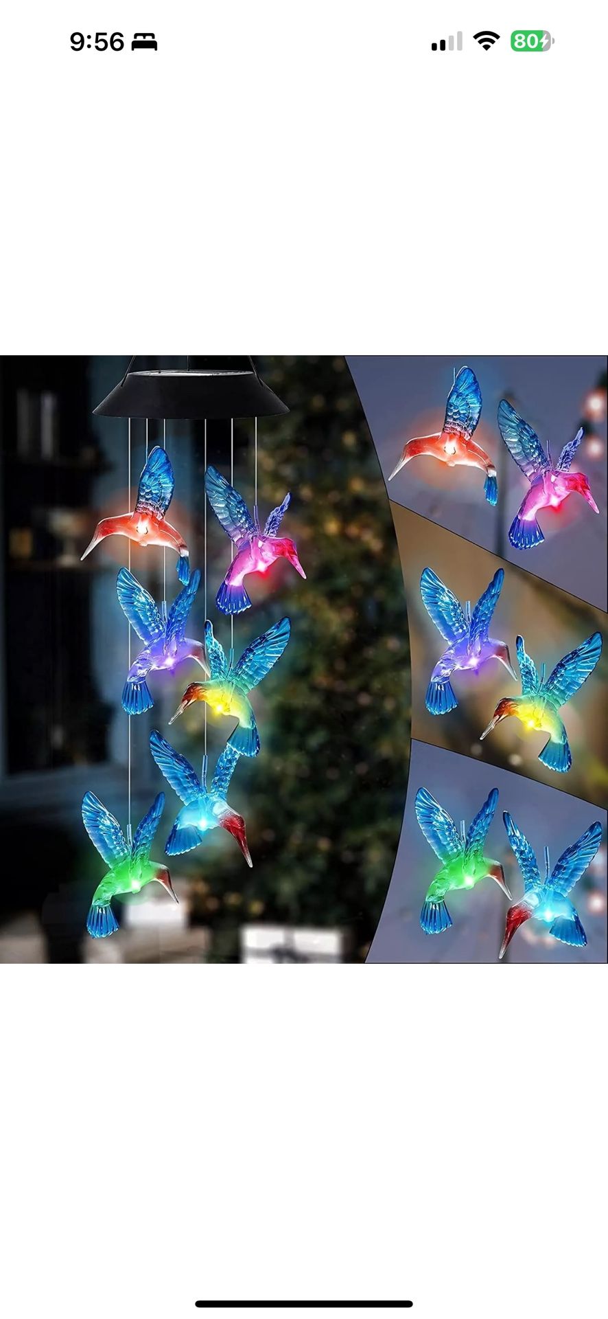 1set Solar Hummingbird Wind Chime, Waterproof LED Pendant For Outdoor, Christmas Decor, Garden Decor, Patio