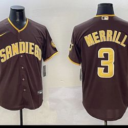 Size Small, Medium, Large, And XL.      Nike San Diego Padres Merrill #3 Brown Yellow Baseball Jersey MLB