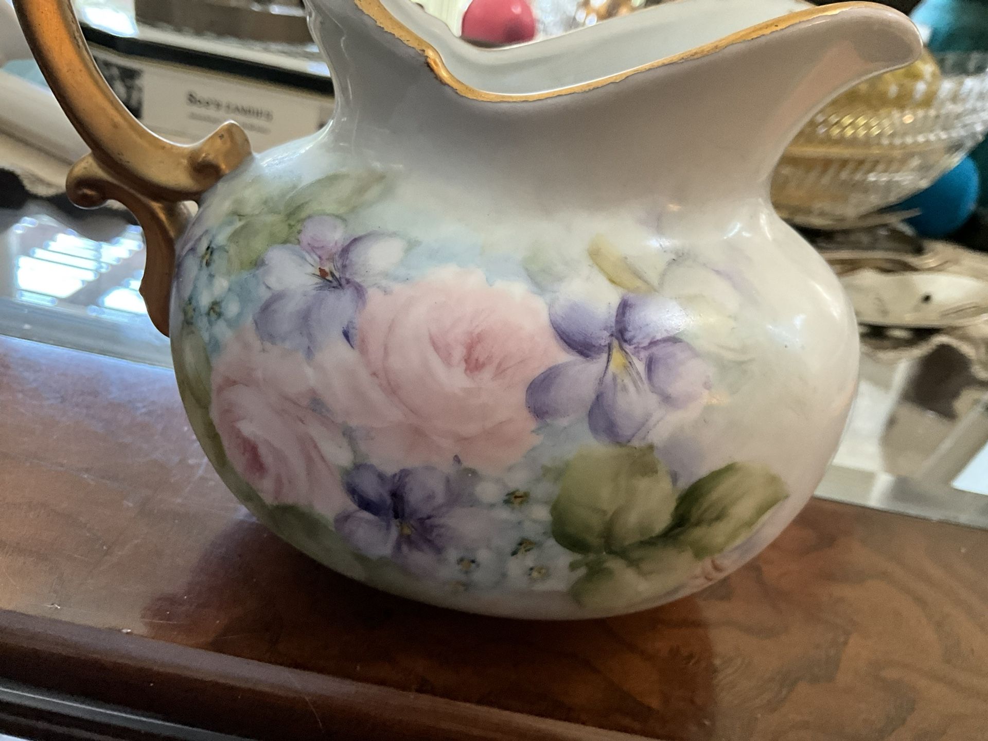 Antique Hand Painted Pitcher 6 Inches Tall