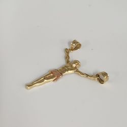 14K Two-Tone Yellow & Rose Gold Jesus Christ Crucifix Body Pendant – 3.9g, 1.75 Inches