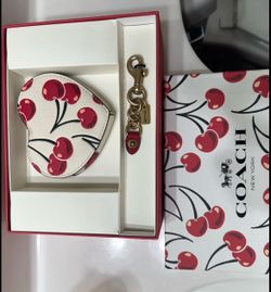 Coach Cherry Print Heart Coin Case and Keychain Set