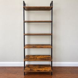 6-Tier Ladder Shelf – Rustic Wood & Black Metal