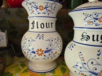Ceramic Flour Canister with Folk Floral Design
