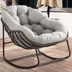 Outdoor Patio Rocking Chairs, Oversized Papasan Rock Chair Indoor with Padded Cushion - Rocker Egg for Front Porch, Garden