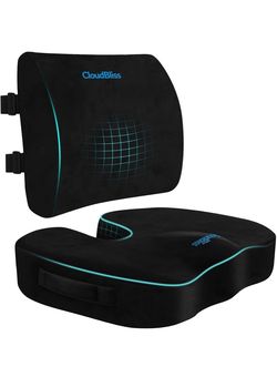 CloudBliss Ergonomic Seat Cushion & Lumbar Support Pillow Set, Black,Large