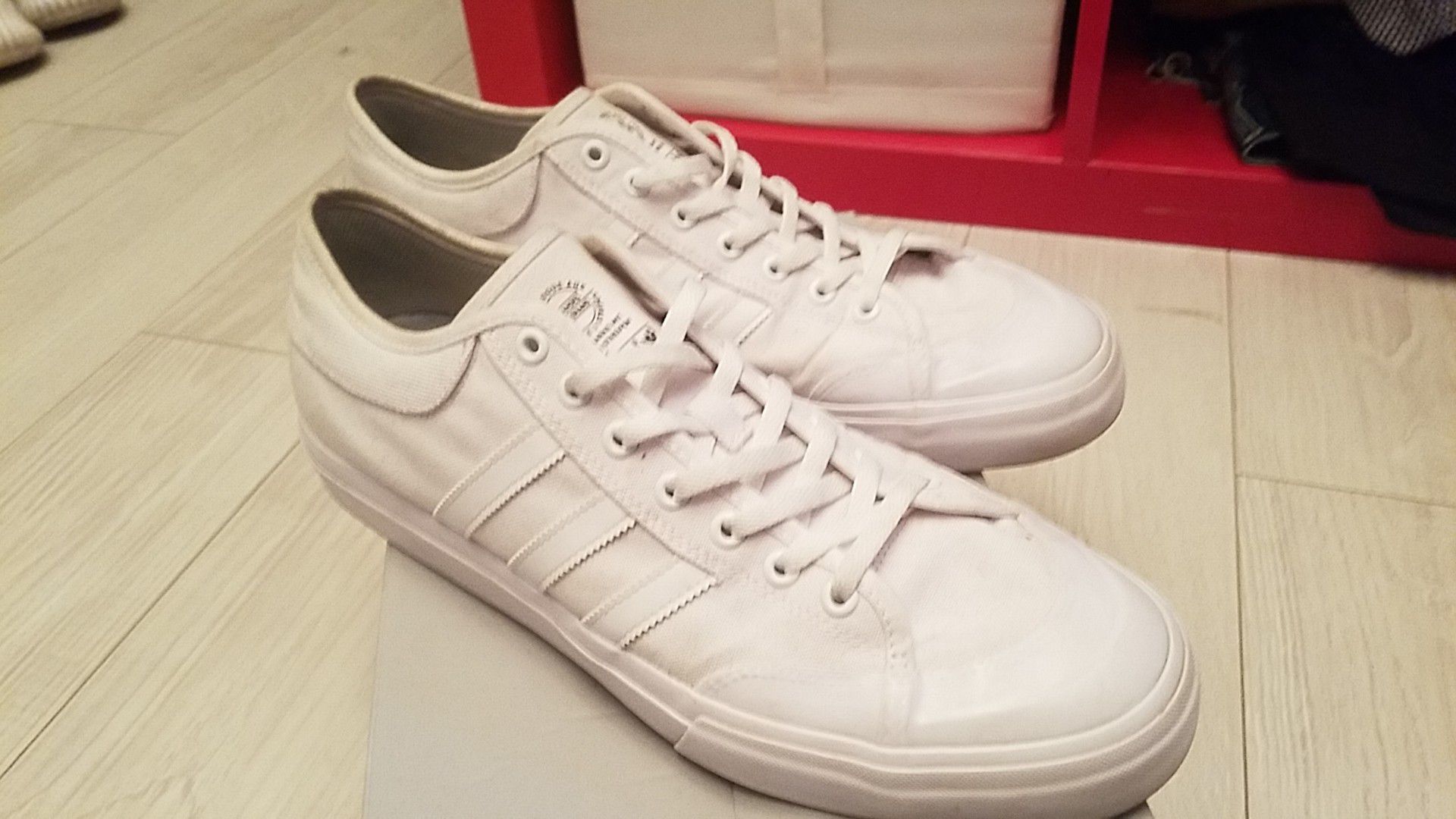 12" Adidas all white skateboarding sneakers size 12 men