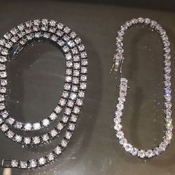 Moissanite Silver Necklace (19.5inch) and Silver Bracelet (7.5inch) S925 Silver