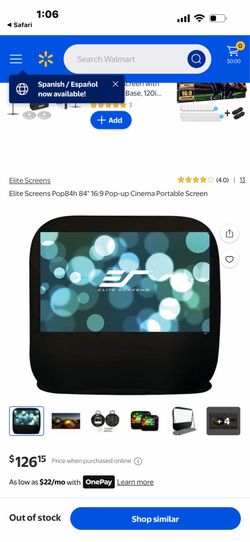 Elite Screens POP84H 84” Portable Pop-Up Cinema Projector Screen – Like New