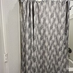 Gray And White Shower Curtain &Rods