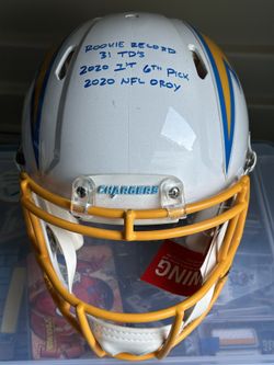 Justin Herbert signed full size authentic speed helmet AND 3 INSCRIPTIONS “Rookie Record 31 TD’s” “2020 1st 6th Pick” “2020 NFL OROY” and 3D Chargers