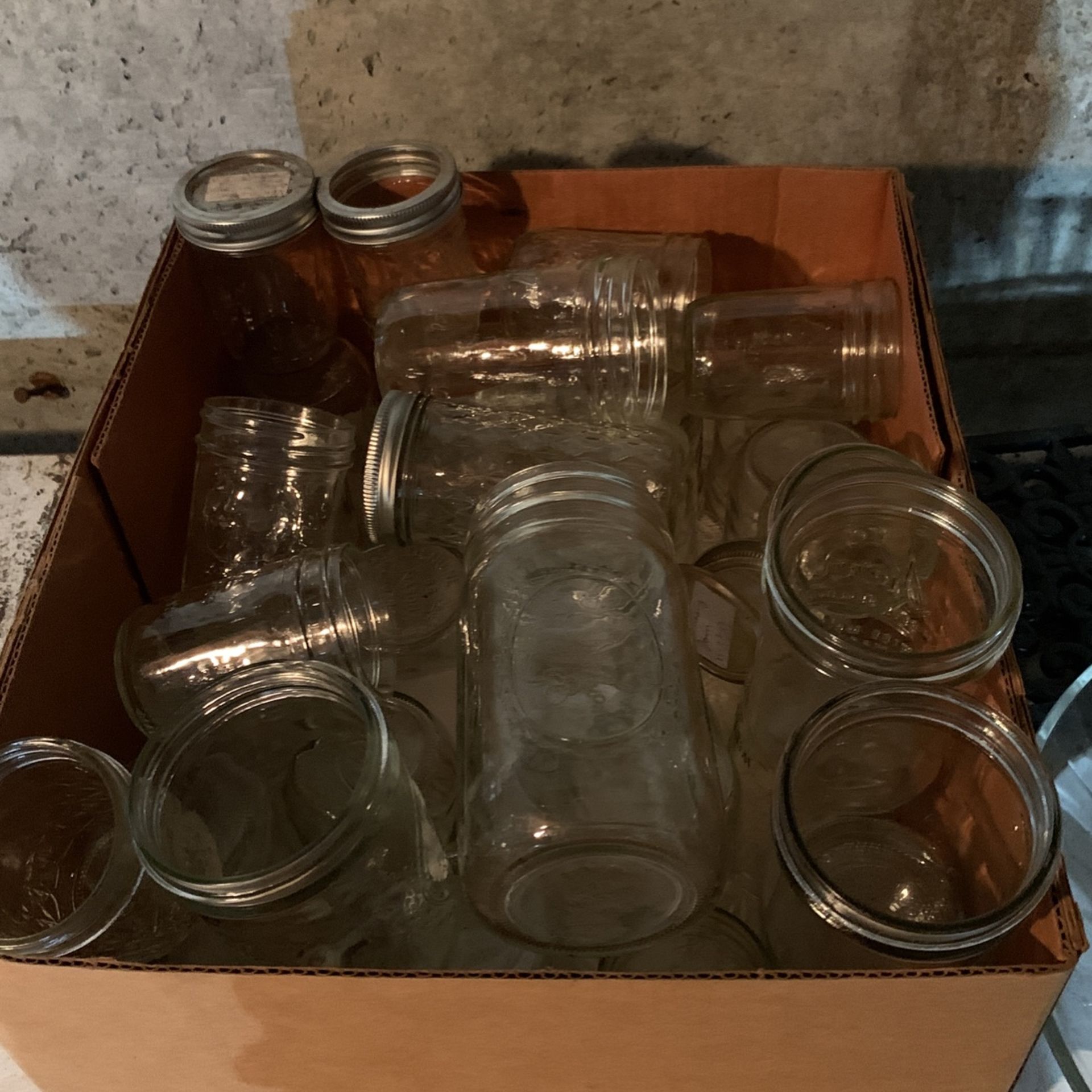 Box Full Of Different Sized Kerr Jars