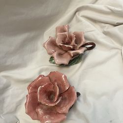 Italian Capodimonte porcelain rose candle holders