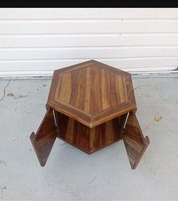 Hexagonal Wood Side Table with Storage