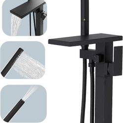 Hoimpro Freestanding Bathtub Faucet Waterfall Tub Filler Chrome Floor Mount