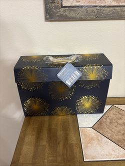 Pembrook 19 Pocket Decorated Expanding File Box In Black W/ Gold Accents