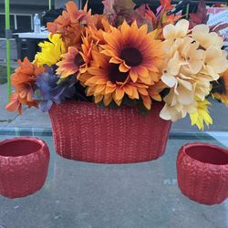 3 New Red Ceramic Vases