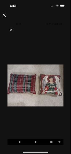 Christmas Accent Pillows. Needlepoint Pillow Is 11 By 11 In. Beaded Pillow Is  11 By  14  In .