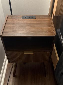 Modern Wood Nightstand with USB Charging & Power Outlets (negotiable)
