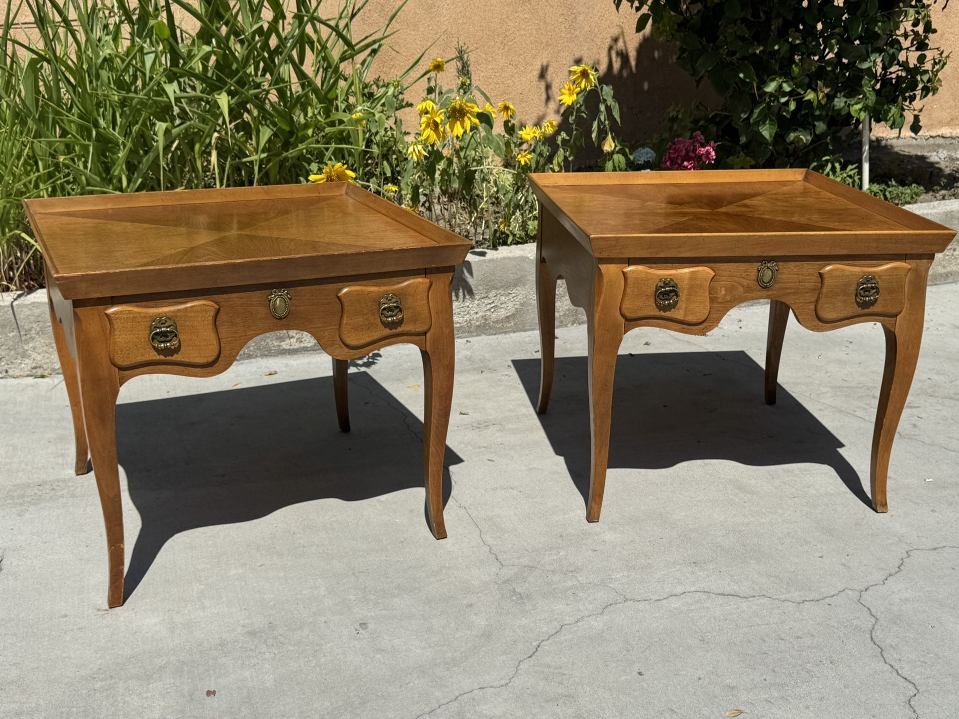 Pair of 1960s French Country Solid Wood Side End Tables by Baker Milling Road