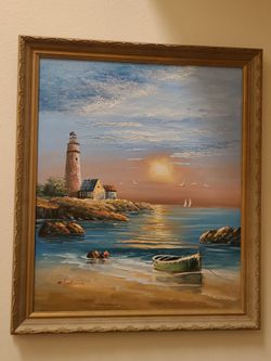 Vintage Nautical/Lighthouse Oil Painting