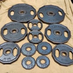 FULL  SET  OF  IRON  GRIP OLYMPIC  EASY  GRIP  PLATES   (PAIRS OF)  :  45s  35s  25s  10s  5s  2.5s 