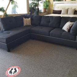 Brand New 104" x 75" Black Linen Reversible Sectional Only