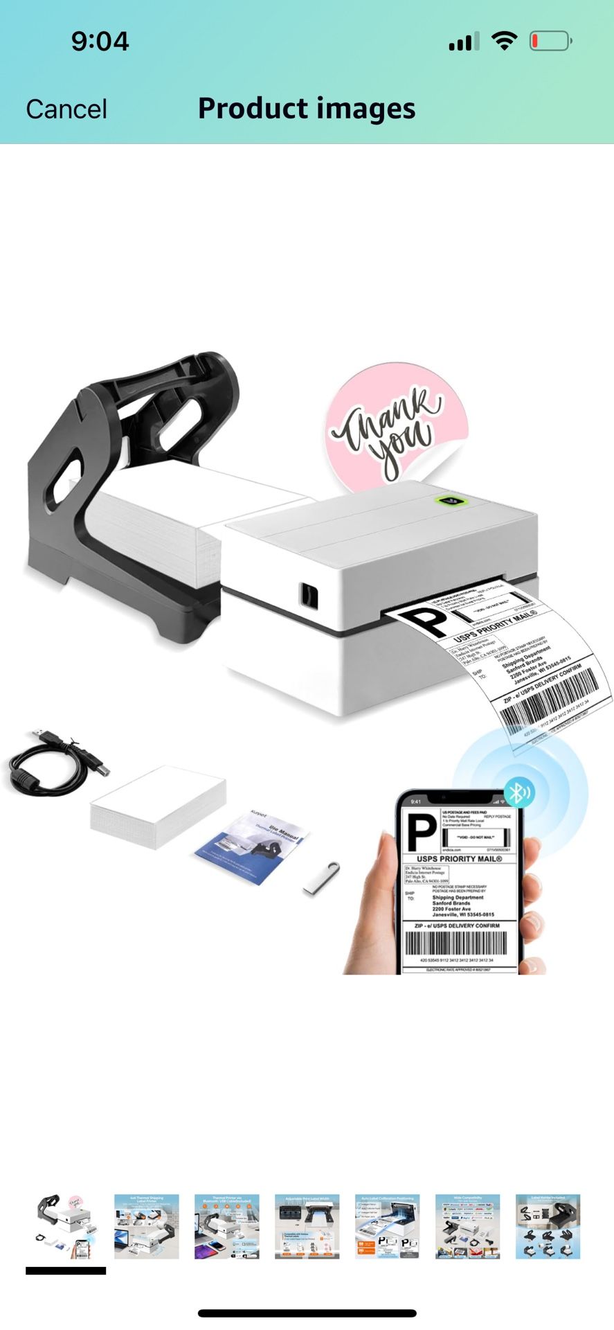 Thermal Label Printer, USB/Bluetooth Label Printer with Label Holder