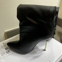 Black Thigh High Boot With Gold Heel