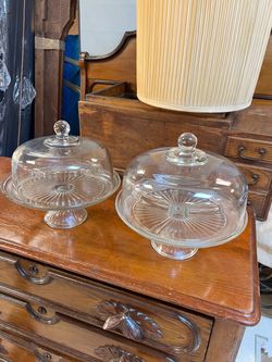 Glass Cake Stand with Dome Lid Set of 2