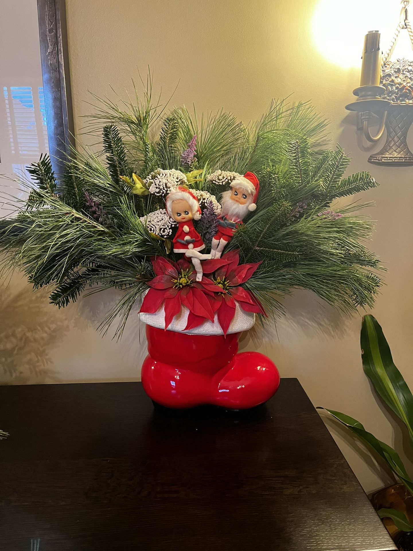 Large Festive Handmade Holiday Floral Arrangement Fresh Evergreens & Silk