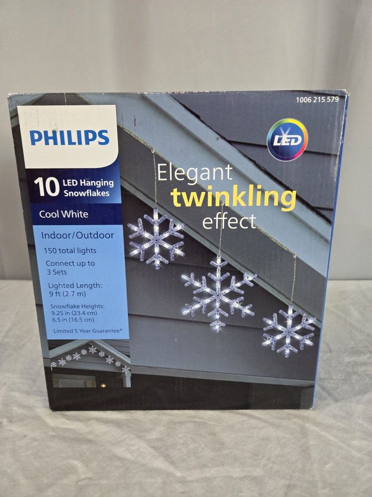Philips 10 Count Cool White LED Hanging Snowflakes Elegant Twinkling Effect
