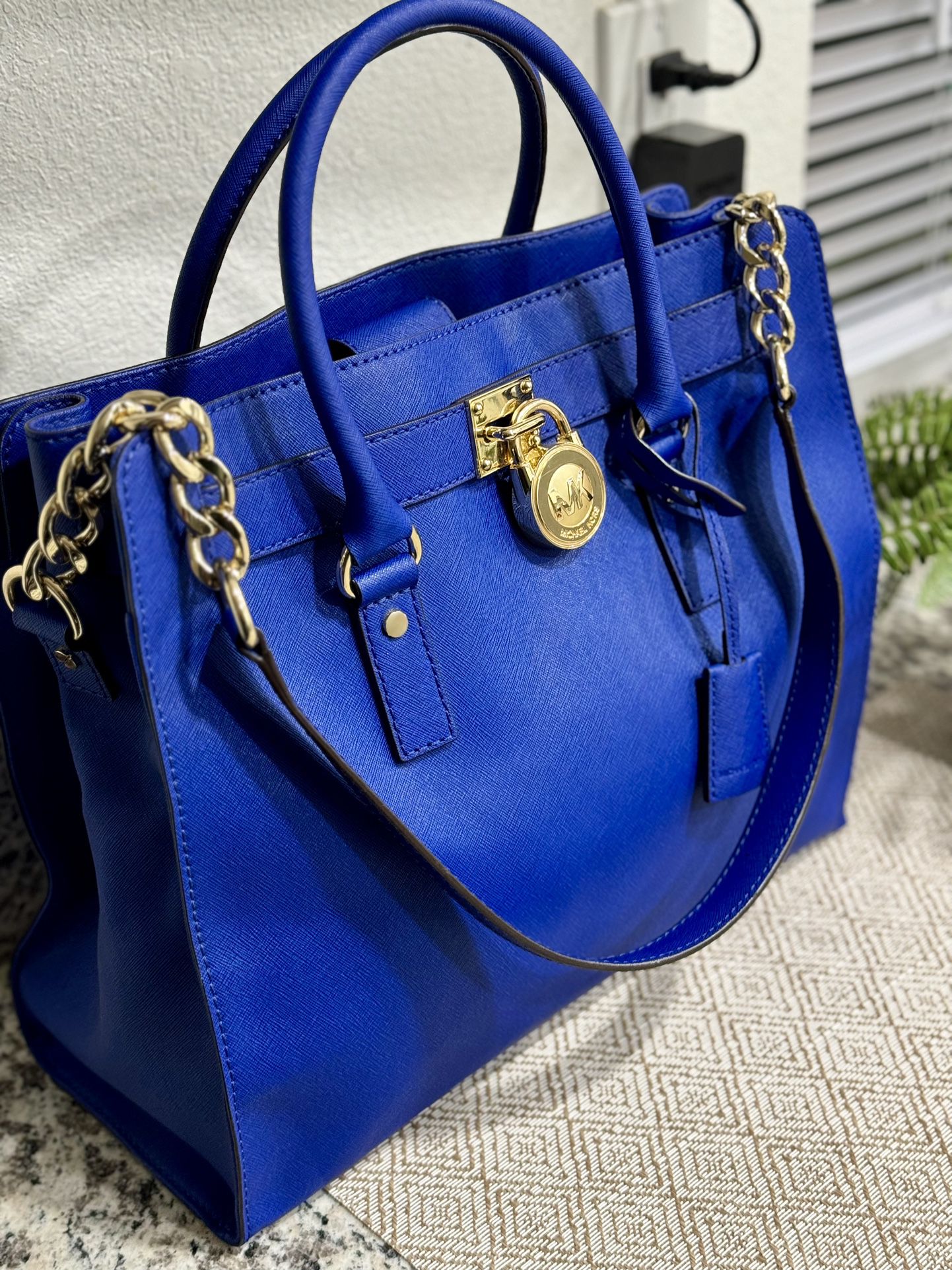 Michael Kors Hamilton Blue Leather Hand Bag