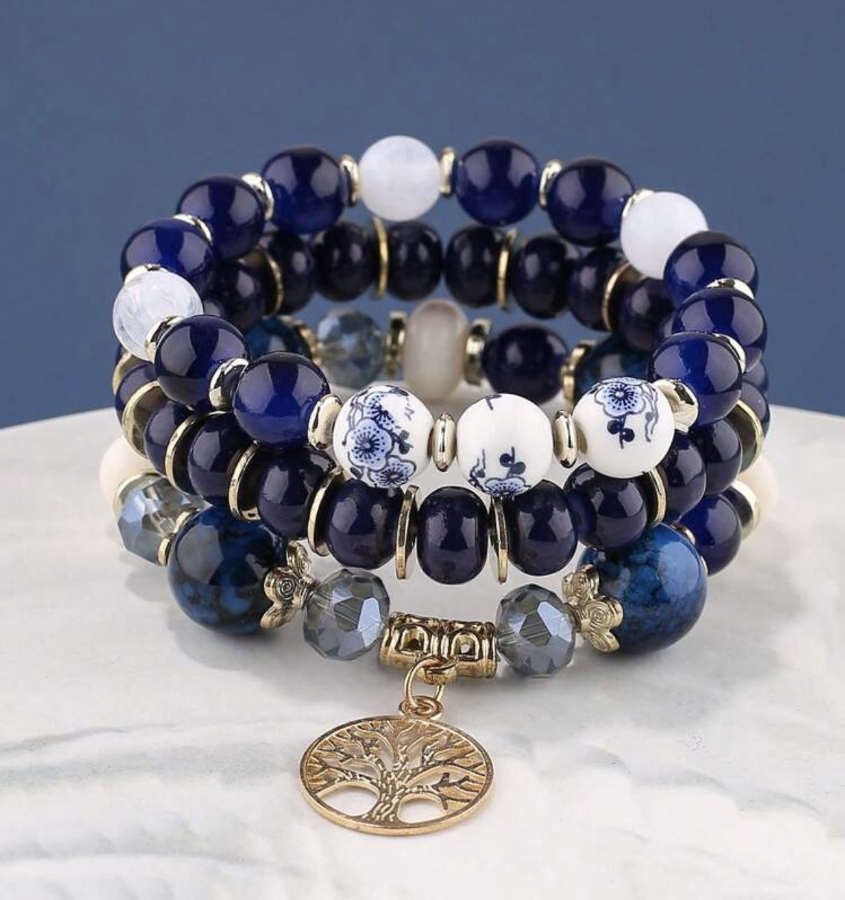 3pcs Round Charm Beaded Bracelet