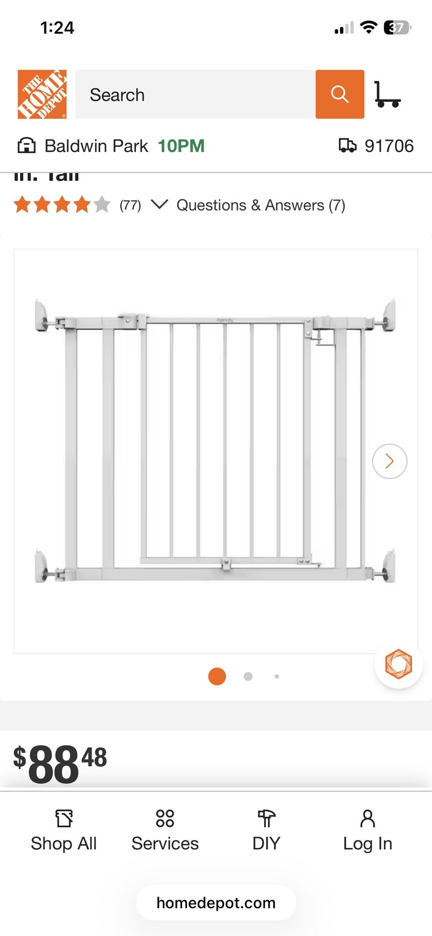 INGENUITY The Doorway 37W Series Pet and Baby Gate with Quad Cam Lock, Pressure or Hardware Mounted, Auto Close Door, 28 in. Tall