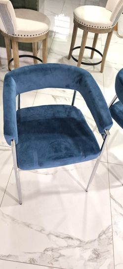 Blue Velvet Accent Chair with Chrome Legs