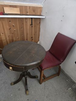 Vintage Round Table with Drawer,  and an Antique Chair